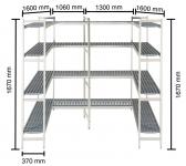 Regalsysteme für Kühlzellen, 1600+1060+1300+1600 mm, 