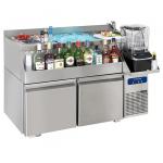 Cocktail Bar Station gekühlt mit 2 Schubladen, Spülbecken rechts und Eiswanne 1200x600 mm 