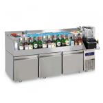 Cocktail Bar Station gekühlt mit 3 Schubladen, Spülbecken rechts und Eiswanne 1200x600 mm 