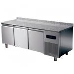 Bäckereikühltisch 3 türig 600x400 mm mit Granitarbeitsplatte und Aufkantung, -2°/+8°C 