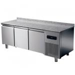 Bäckereitiefkühltisch 3 türig 600x400 mm mit Granitarbeitsplatte und Aufkantung, -10°/-20°C 