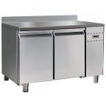 Bäckereikühltisch 2 türig 600x400 für Zentralkühlung mit Edelstahlarbeitsplatte und Aufkantung 