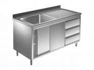 Spülschrank 1 Becken links 150 x 70 x 85 cm - Schubladen 