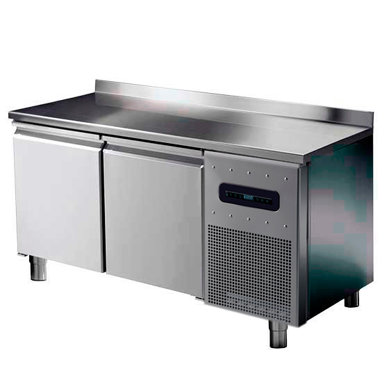 Bäckereitiefkühltisch 2 türig 600x400 mm mit Edelstahlarbeitsplatte und Aufkantung, -10°/-20°C 