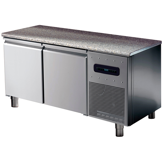 Bäckereitiefkühltisch 2 türig 600x400 mm mit Granitarbeitsplatte, -10°/-20°C 
